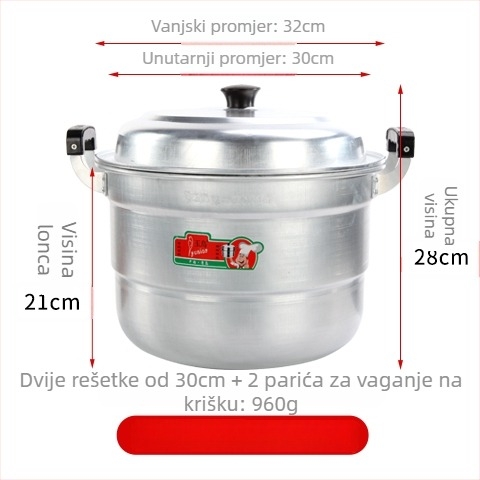 Aluminijski dvostruki posuda za paru, s jednim dnom, pogodan za sve štednjake