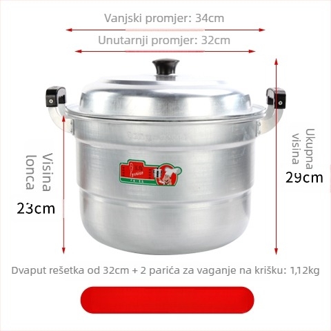 Aluminijski dvostruki posuda za paru, s jednim dnom, pogodan za sve štednjake