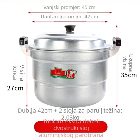 Aluminijski dvostruki posuda za paru, s jednim dnom, pogodan za sve štednjake