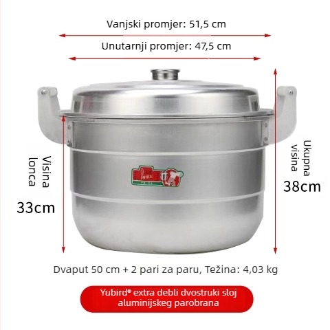 Aluminijski dvostruki posuda za paru, s jednim dnom, pogodan za sve štednjake