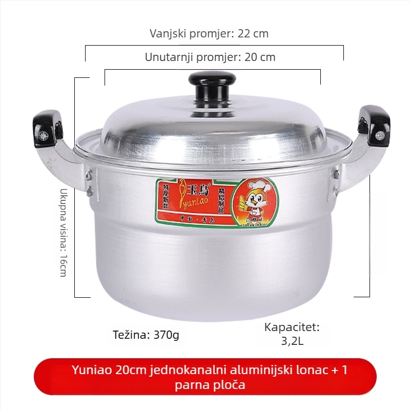 Aluminijski dvostruki posuda za paru, s jednim dnom, pogodan za sve štednjake