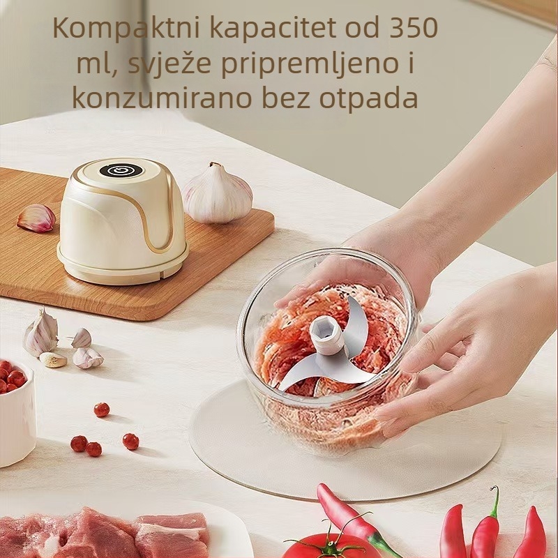 Bežični mini mlin za meso i češnjak, prijenosni kuhinjski procesor za dječju hranu, s 3 oštrice, kapacitet ispod 1 L, niska buka