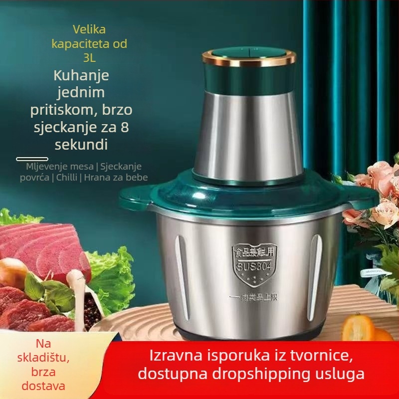 3L nehrđajući čelični kuhinjski procesor s kontrolom na dvije brzine i sustavom od 4 oštrice