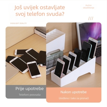 Plastična kutija za pohranu s višestrukim pretincima za kartice, vizitke i kućišta za telefone — 1-slojni stolni organizator, model snh01915