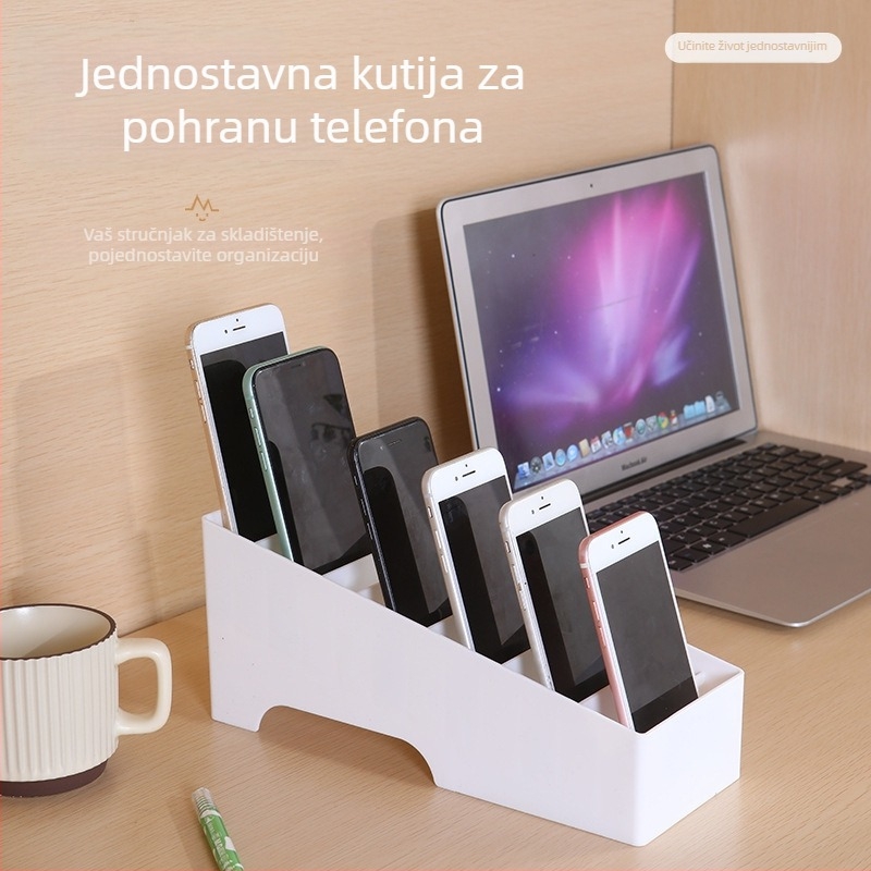 Plastična kutija za pohranu s višestrukim pretincima za kartice, vizitke i kućišta za telefone — 1-slojni stolni organizator, model snh01915
