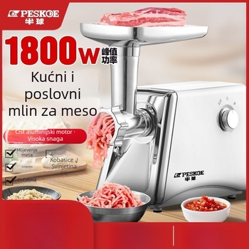 Usitnjavač mesa s tijelom i posudom od nehrđajućeg čelika, kapacitet ispod 1 L, napon 111–240 V, brzina motora ispod 10 000 RPM, poluautomatski rad