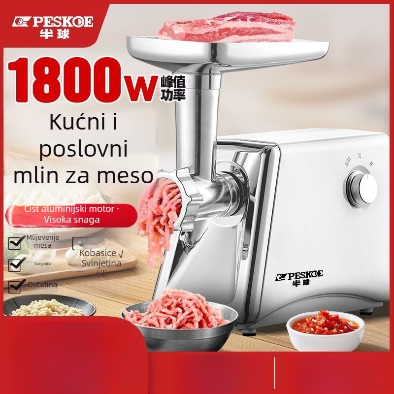 Usitnjavač mesa s tijelom i posudom od nehrđajućeg čelika, kapacitet ispod 1 L, napon 111–240 V, brzina motora ispod 10 000 RPM, poluautomatski rad
