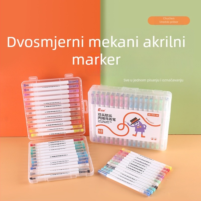Dvodjelni akrilni marker s mekanim vrhom za učenike i dječje crtanje (Brend: Early morning; Punjenja: 48; Pakiranje: Basic packaging)