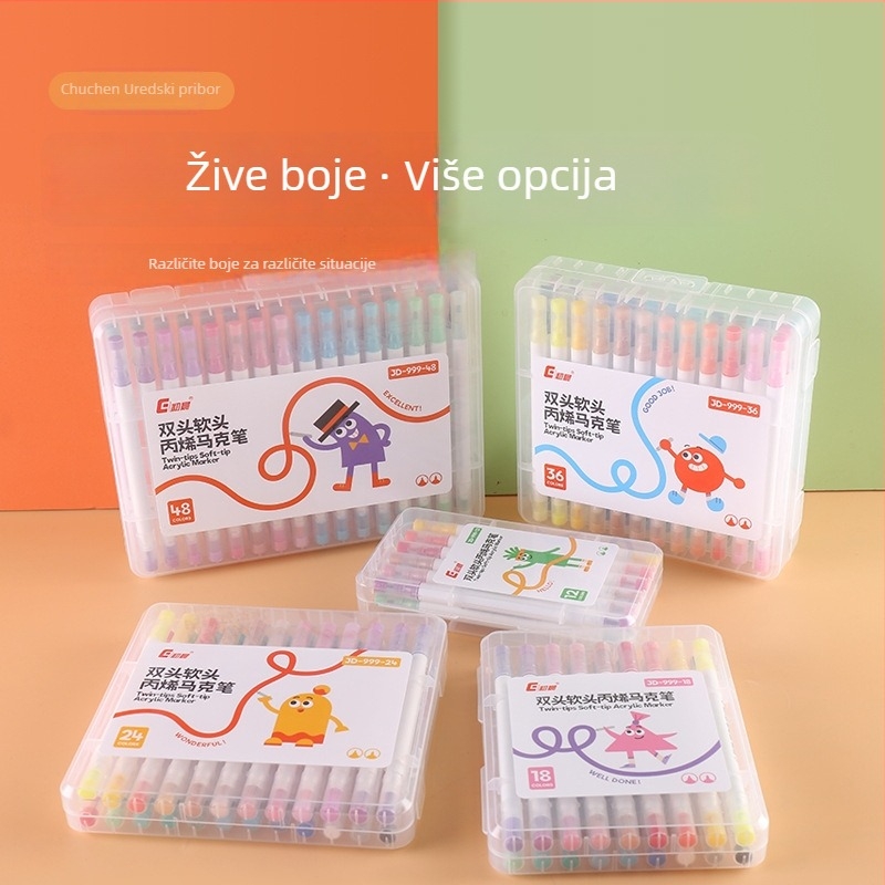 Dvodjelni akrilni marker s mekanim vrhom za učenike i dječje crtanje (Brend: Early morning; Punjenja: 48; Pakiranje: Basic packaging)