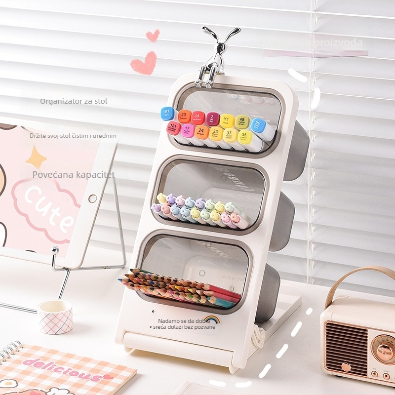 Nagnuti držač za olovke i uredske potrepštine, japanskog stila (PP materijal; kapacitet 22 L; bez montaže; mogućnost ispisa vlastitog logotipa)