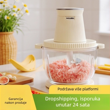 Domaći mlin za meso 2,5 L — potpuno automatiziran, višenamjenski, s 4 oštrice i staklenom posudom, 2. brzina