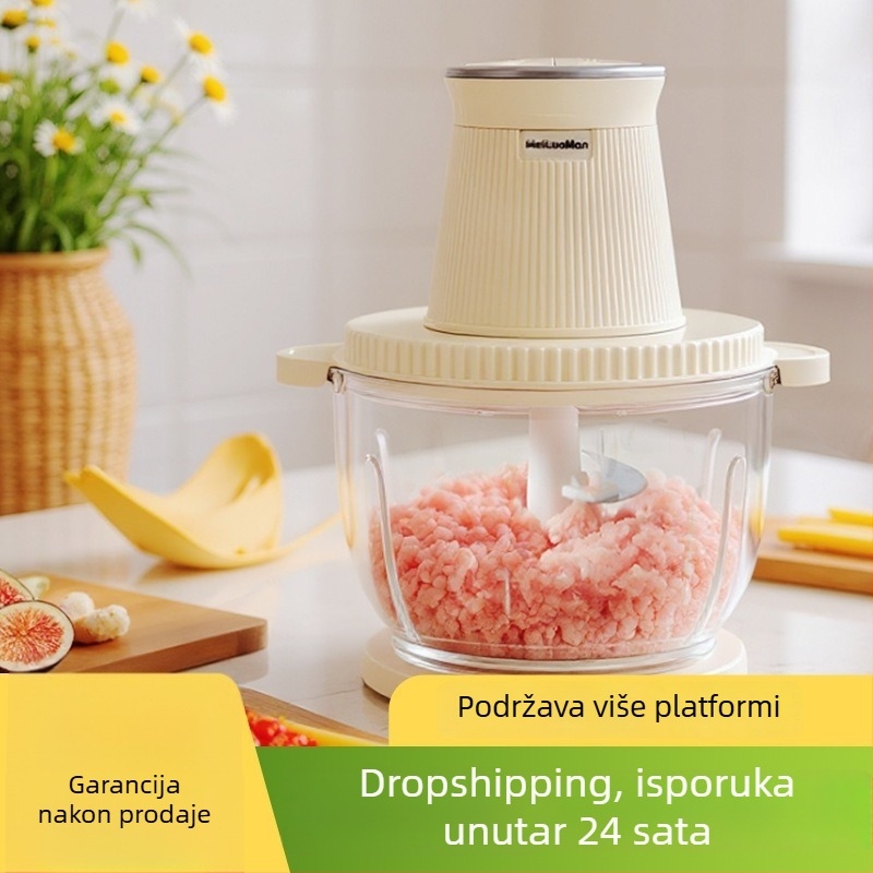 Domaći mlin za meso 2,5 L — potpuno automatiziran, višenamjenski, s 4 oštrice i staklenom posudom, 2. brzina