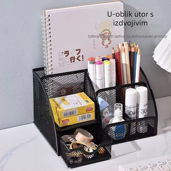 Metalni držač olovaka, multifunkcionalnih sedam odjeljaka, kvadratnog oblika, bez logotipa