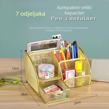Metalni držač olovaka, multifunkcionalnih sedam odjeljaka, kvadratnog oblika, bez logotipa