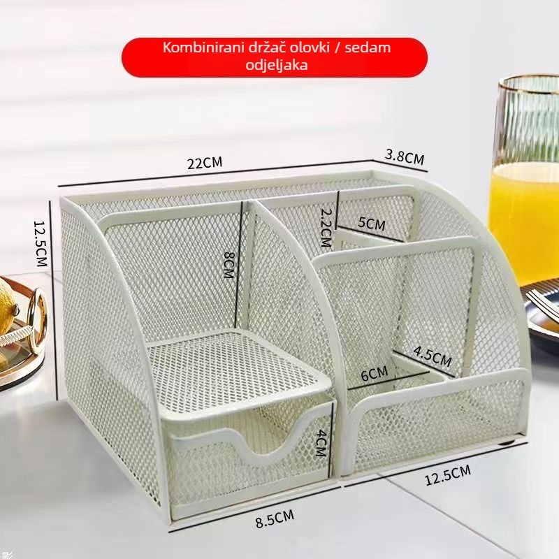 Metalni držač olovaka, multifunkcionalnih sedam odjeljaka, kvadratnog oblika, bez logotipa