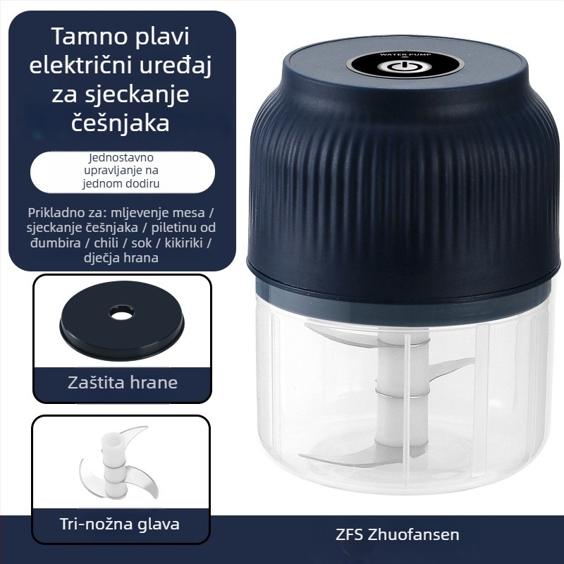 Električni sjeckalnik češnjaka – punjivi, prijenosni, kapacitet ispod 1 L, 6+ oštrica, potpuno automatiziran