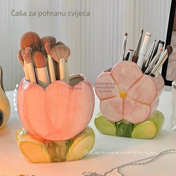 Keramički držač olovaka sa cvjetnim motivom – stolni organizator s 6 slojeva