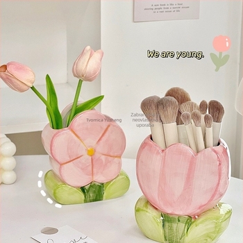 Keramički držač olovaka sa cvjetnim motivom – stolni organizator s 6 slojeva