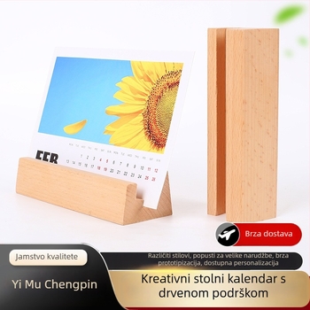 Drveni stolni držač za kalendar, razglednice, jelovnike i bilješke, baza u stilu novokineskog dizajna