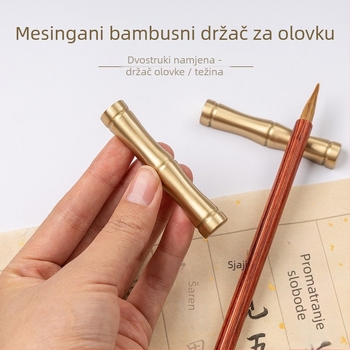 Mosazni držač za olovke i četkice, antički stil, model Bamboo pen shelf, ukras za studijsku sobu