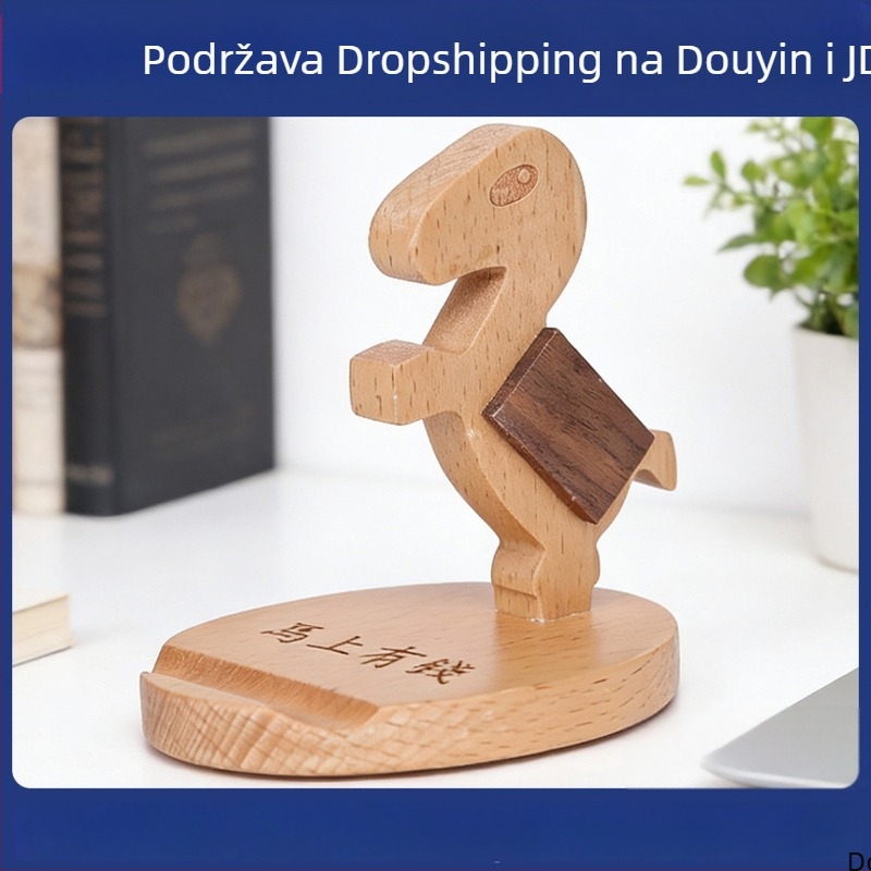 Držač za telefon od masivnog drveta u kombinaciji bukve i crnog oraha, stolna dekoracija