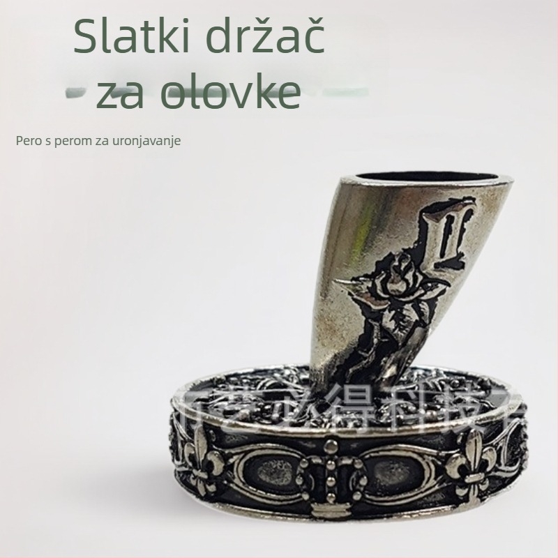 Metalni držač za olovku, model kosog umetanja, kružni oblik umetanja, ispis logotipa