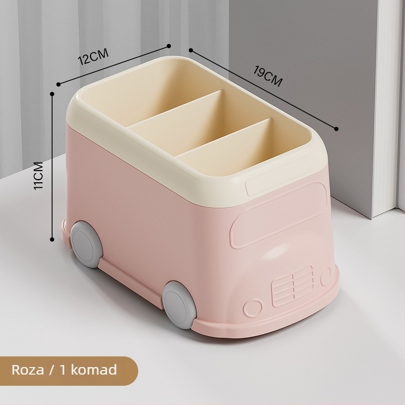 Držač olovaka za stol s tri odjeljka, dizajn autobusa, model W3163, materijal HIPS+PP, kapacitet 2 L