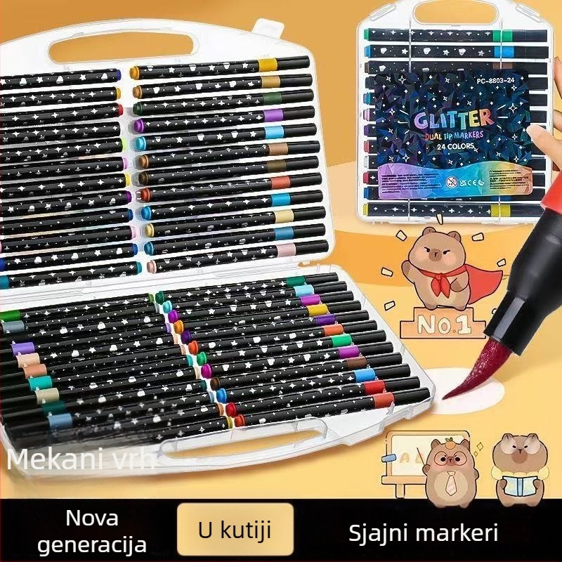Marker za akvarel s mekanim vrhom, sjajan perlasti završetak, netoksičan, fluorescentan