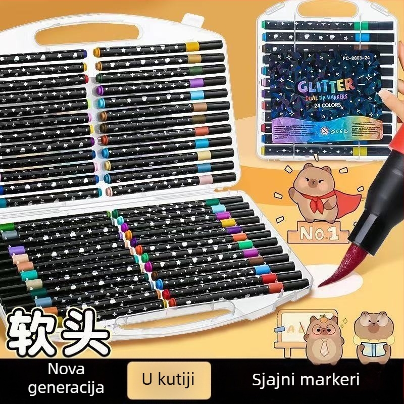 Marker za akvarel s mekanim vrhom, sjajan perlasti završetak, netoksičan, fluorescentan