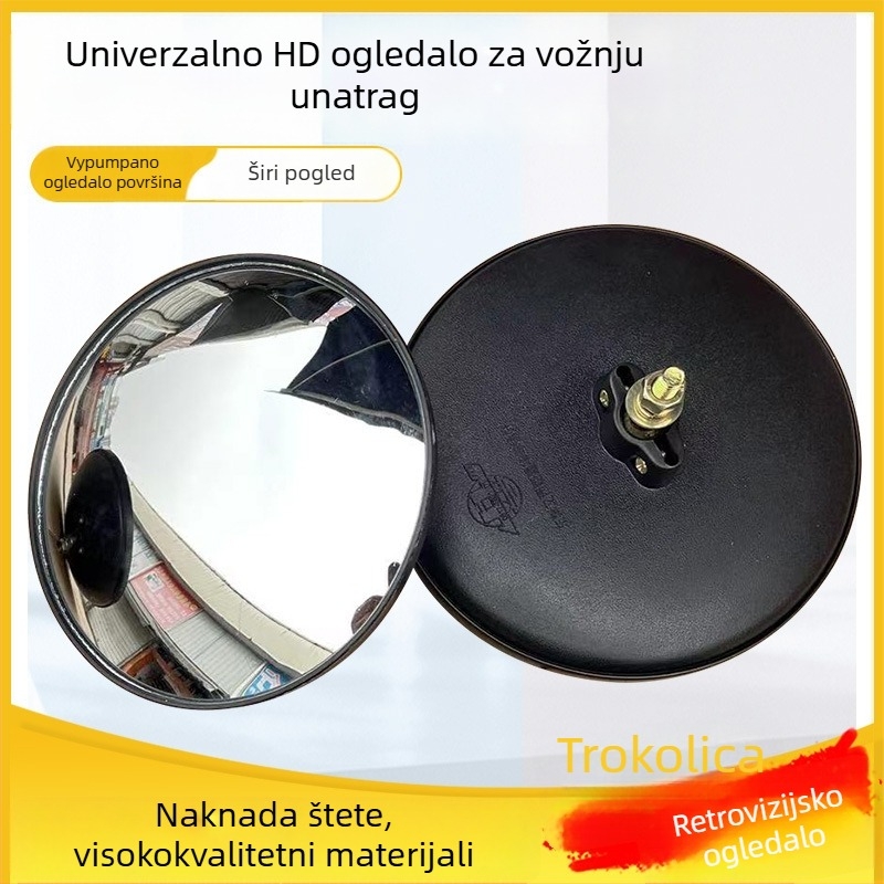 Električni tricikl s krovom i retrovizorima, poljoprivredni tricikl s reflektorom, konveksni i kružni retrovizori, veliki i mali