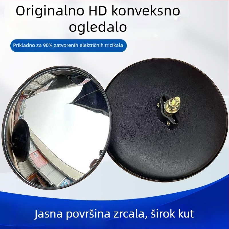 Električni tricikl s krovom i retrovizorima, poljoprivredni tricikl s reflektorom, konveksni i kružni retrovizori, veliki i mali