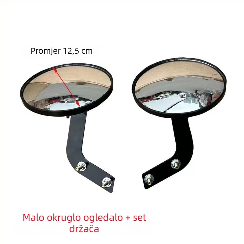 Električni tricikl s krovom i retrovizorima, poljoprivredni tricikl s reflektorom, konveksni i kružni retrovizori, veliki i mali