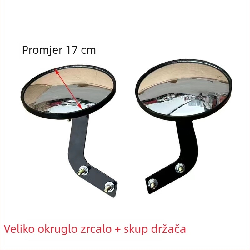 Električni tricikl s krovom i retrovizorima, poljoprivredni tricikl s reflektorom, konveksni i kružni retrovizori, veliki i mali