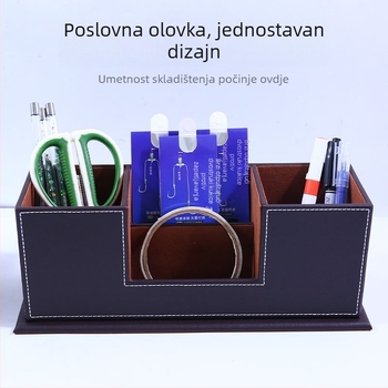 CARLWAY Kožni stolni organizator: kvadratni dvostruki držač za olovke, držač za bilješke i kartice, prilagodljiv