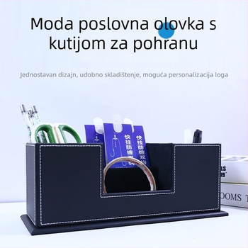 CARLWAY Kožni stolni organizator: kvadratni dvostruki držač za olovke, držač za bilješke i kartice, prilagodljiv