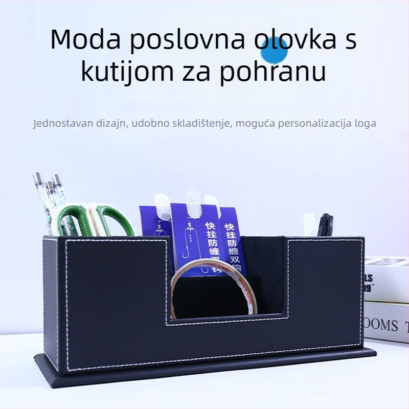 CARLWAY Kožni stolni organizator: kvadratni dvostruki držač za olovke, držač za bilješke i kartice, prilagodljiv