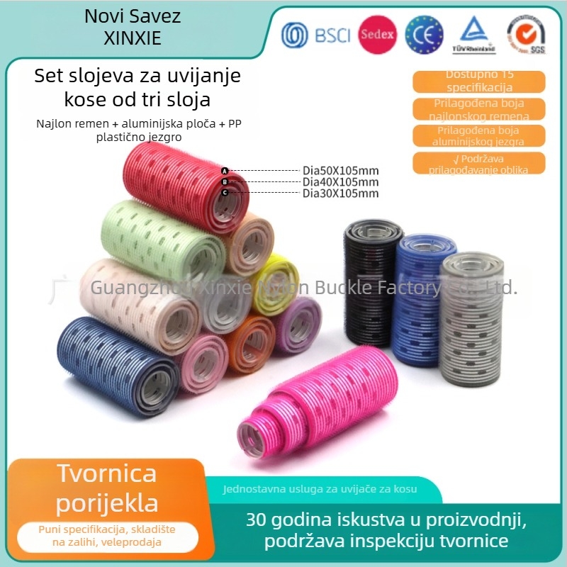 Samoljepljivi valjak za kosu za šiške, marka Xinxie curling barrel, materijal: najlon + aluminijski list + novo plastično jezgro