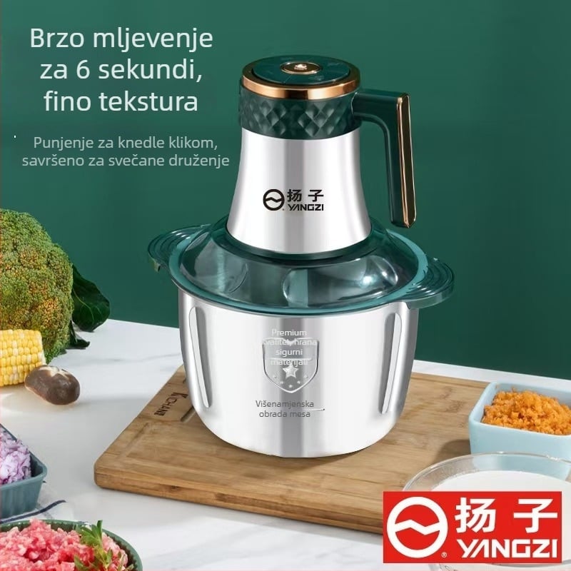 Električni mesomlinac s pritiskom za češnjak i mikserom za tijesto, kapacitet 5–10 l, nehrđajući čelik, 5-stupanjski podešavanje brzine, poluautomatni rad