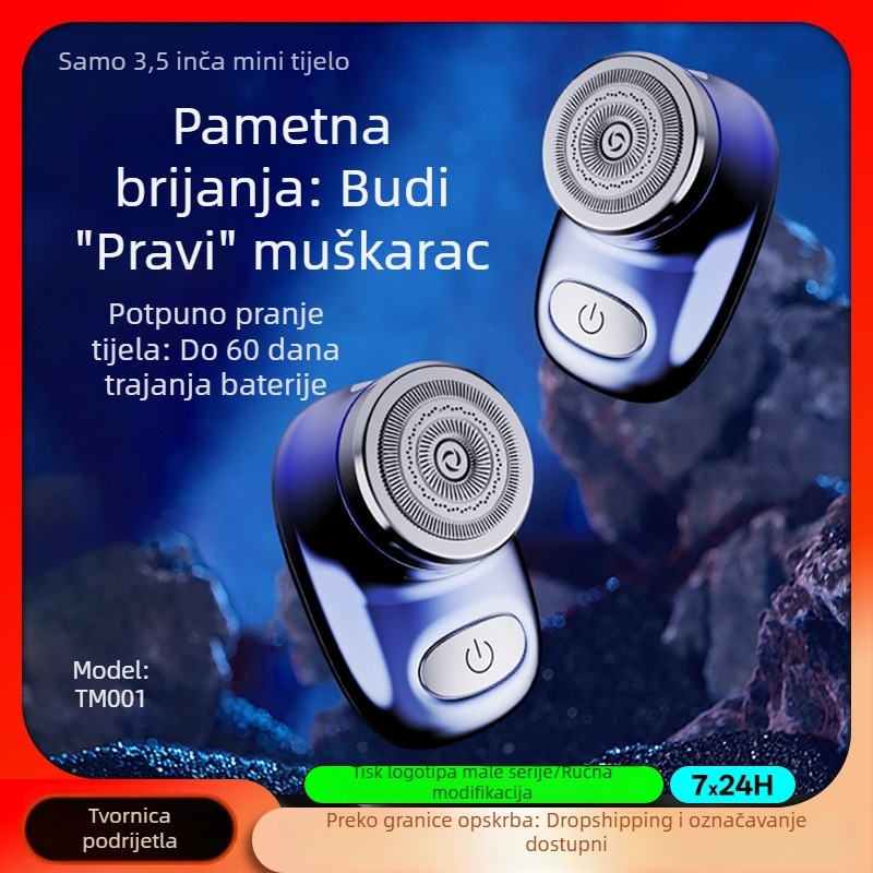 Električni brijač za tijelo s funkcijom potpune pranja tijela, plivajuća rotirajuća glava (>4 oštrice), 90 minuta rada, ugrađena baterija