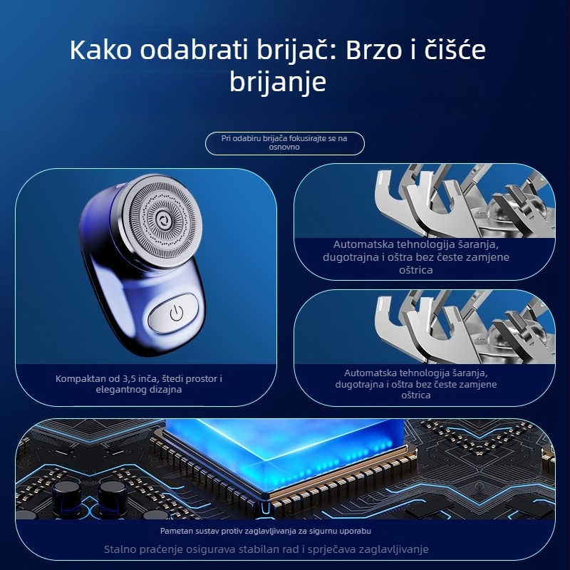 Električni brijač za tijelo s funkcijom potpune pranja tijela, plivajuća rotirajuća glava (>4 oštrice), 90 minuta rada, ugrađena baterija