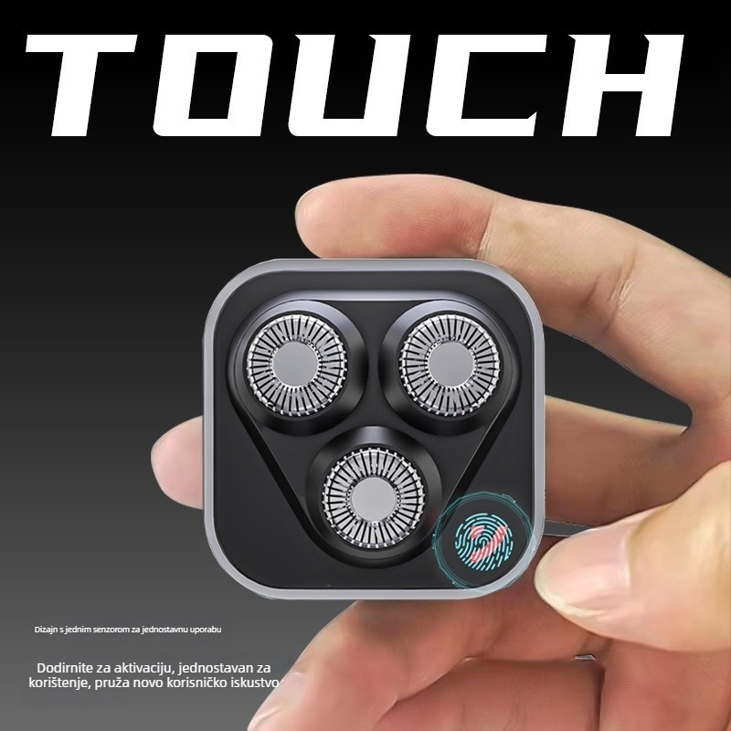 Električni brijač s rotirajućom glavom od 3 oštrice, IPX7 vodootporan, ugrađena baterija 300–500 mAh, 80 minuta rada, brushless motor