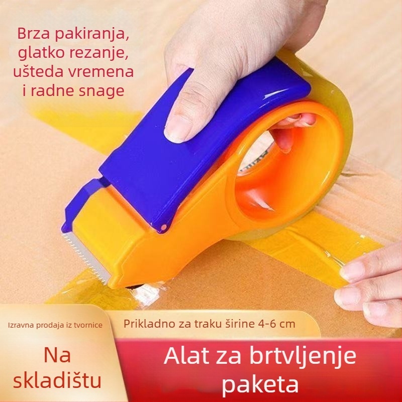 Ručni rezni uređaj za pakiranje ljepljive trake, plastično kućište, širina trake do 48 mm, promjer osovine 76 mm, neto težina 63 g