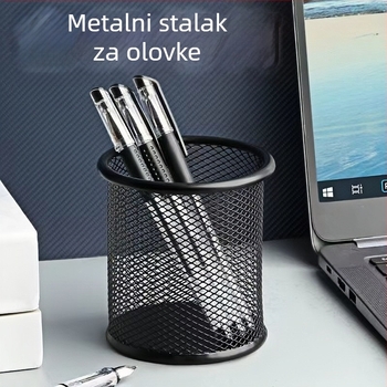 Okrugli metalni držač olovaka s mrežom – debeli dizajn, stolni spremnik za pohranu