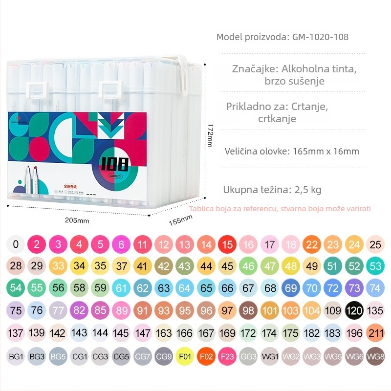 GM1020 Set markera za učenike – dvostrani markeri na bazi ulja, plastično kućište, mogućnost prilagodbe