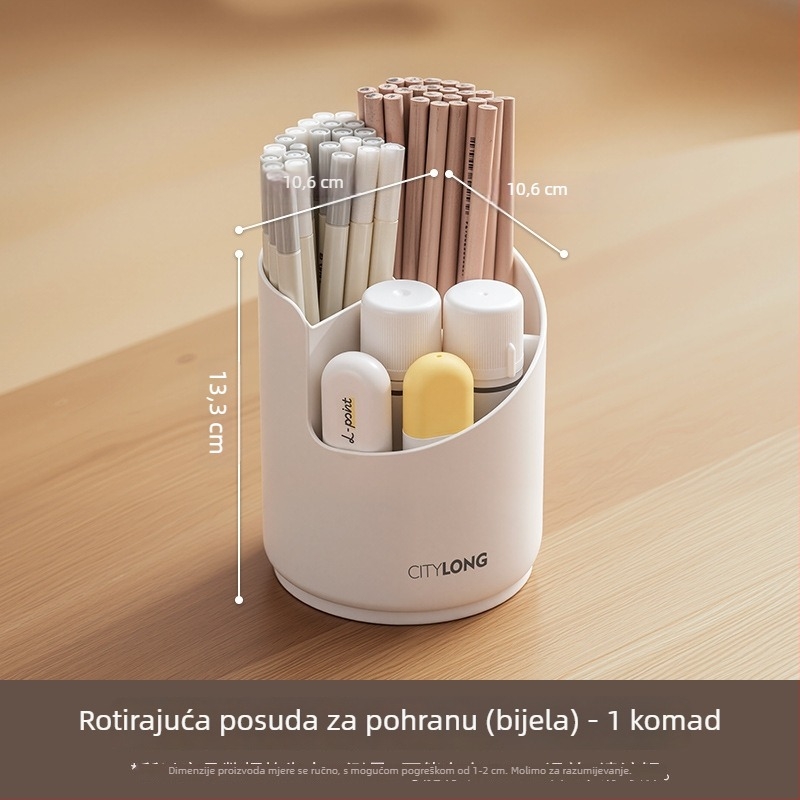 Stolni okretni organizator šminke s držačem četkica za sjenilo i kutijom za ruž