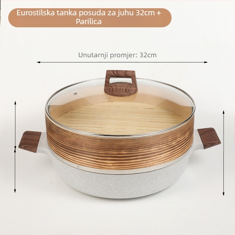 Sword dvostruko slojna aluminijska posuda za kuhanje na paru s staklenim poklopcem, model 804, dubina 7 cm, neprijanjajuća površina