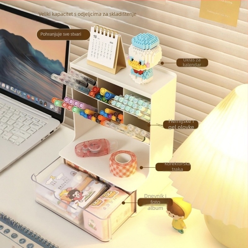 Držač olovke za učenike – stolni organizator s nagibnim dizajnom (plastika; bez logotipa; bez prilagodbe; bez IP dozvole; bez licenciranih marki)