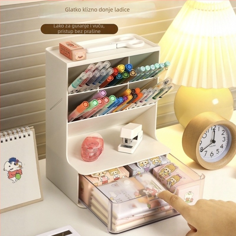 Držač olovke za učenike – stolni organizator s nagibnim dizajnom (plastika; bez logotipa; bez prilagodbe; bez IP dozvole; bez licenciranih marki)