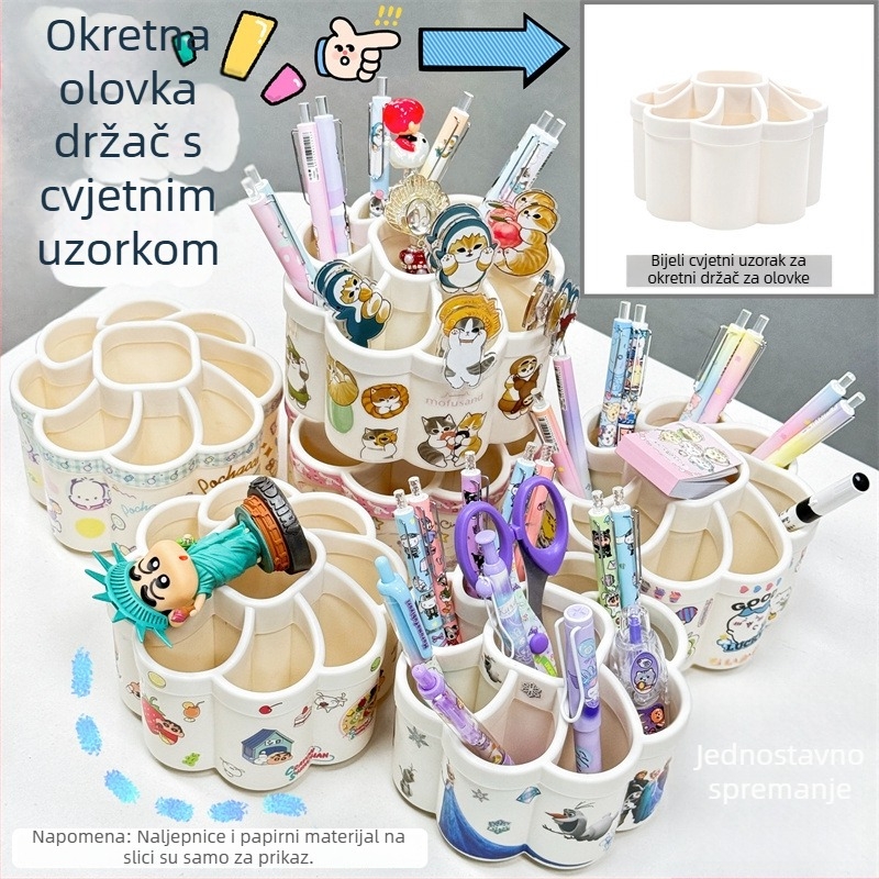 Držač za olovke s oblikom cvijeta, okretni (plastični, okrugli, bez logotipa, bez prilagodbe)