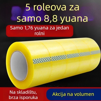 Paketna traka, prozirna, debljina filma 1,4 μm, podloga: BOPP, sustav ljepila: brtvljenje, temperaturni raspon 60–80°C